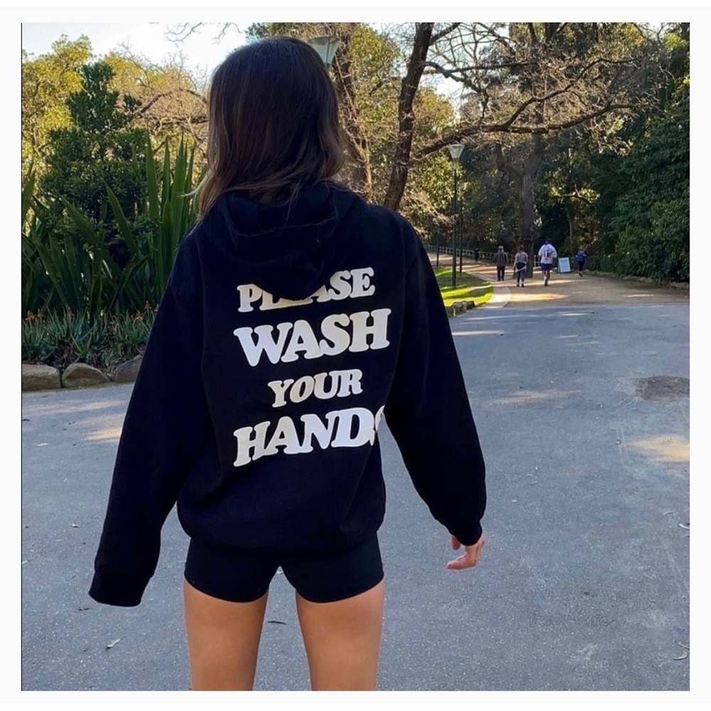 Talentless Womens Please Wash Your Hands Hoodie Black Graphic Sweatshirt Small - Picture 2 of 9